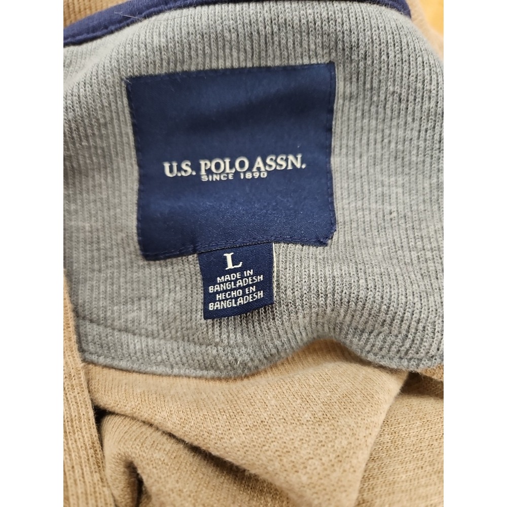 US Polo Assn. Men's Textured Quarter Zip Sweater Sz Large Tan / Brown - Picture 11 of 12